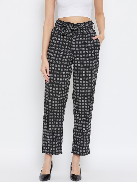 

HERS Women Black & White Smart Regular Fit Printed Regular Trousers
