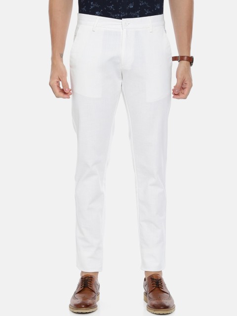 

ARISER Men White Slim Fit Solid Regular Trousers