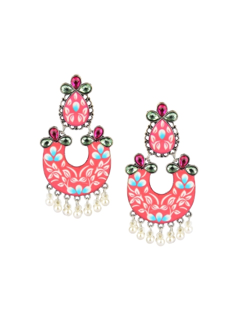 

DESI COLOUR Pink & White Geometric Drop Earrings