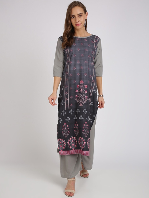 

Florence Women Grey & Pink Printed Straight Kurta