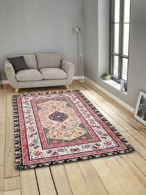 

ROMEE Peach-Coloured & Red Printed Anti-Skid Carpet