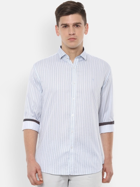 

V Dot Men Blue & White Slim Fit Striped Casual Shirt