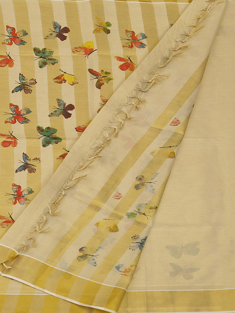

Pothys Cream-Coloured Printed Pure Cotton Saree