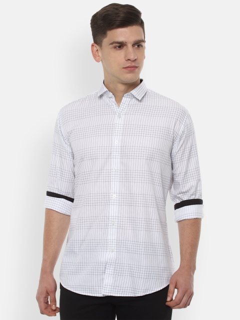 

V Dot Men White Slim Fit Checked Casual Shirt