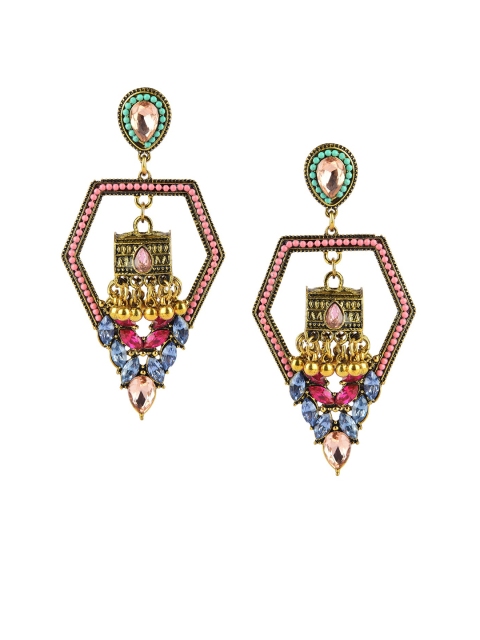 

DESI COLOUR Multicoloured Diamond Shaped Drop Earrings, Multi