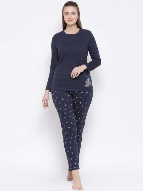 

Kanvin Women Navy Blue & White Solid Night Suit MJKAW20473A