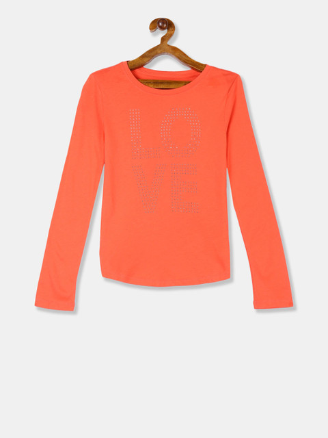 

GAP Girls Orange Self Design Round Neck T-shirt