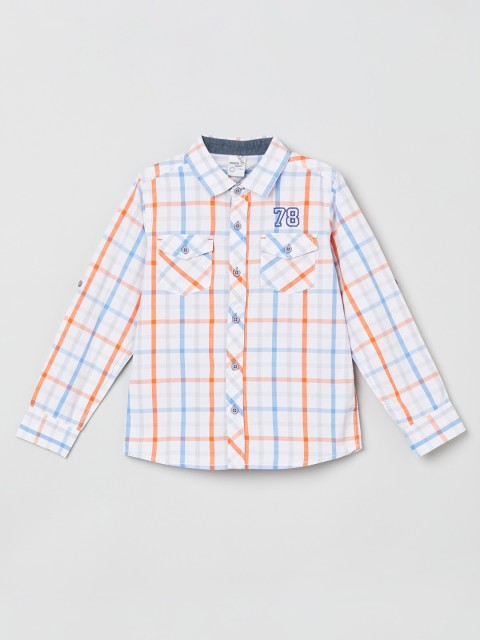 

max Boys White & Orange Regular Fit Checked Casual Shirt