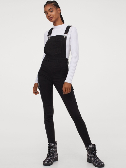 

H&M Women Black Solid Denim Dungarees