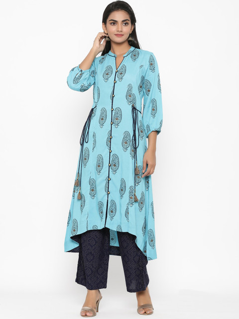 

RANGMAYEE Women Turquoise Blue Printed Kurta with Trousers