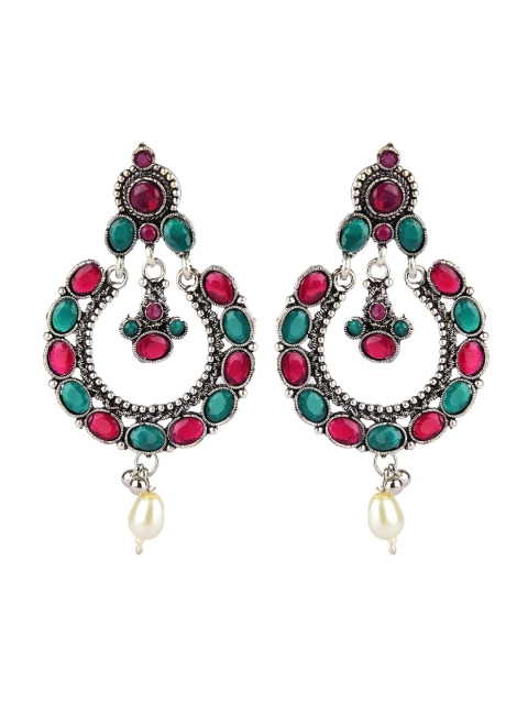 

DESI COLOUR Red & Green Crescent Shaped Chandbalis