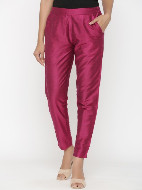 

RANGMAYEE Women Pink Slim Fit Solid Cigarette Trousers