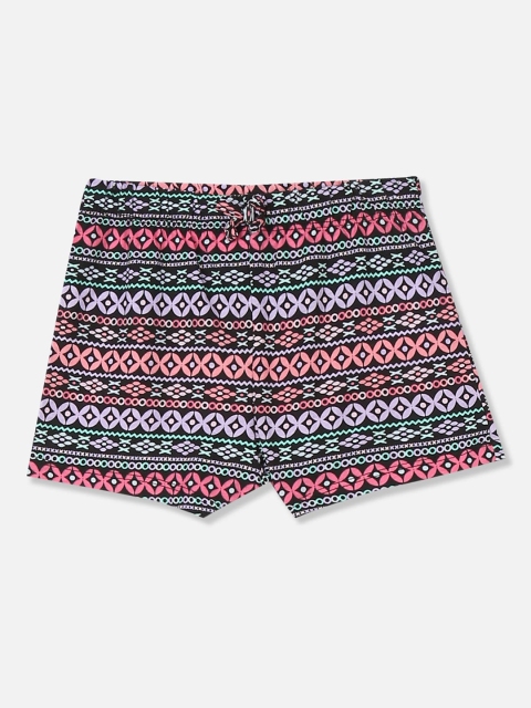 

The Childrens Place Girls Black & Purple Printed Regular Fit Regular Shorts