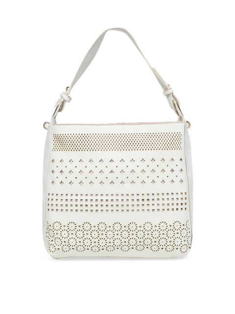 

Globus White Self Design Handheld Bag