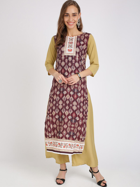 

Florence Women Burgundy & Beige Printed Kurta with Palazzos