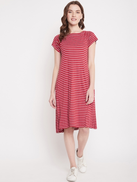 

Femella Women Red Striped A-Line Dress
