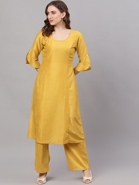 

AKS Couture Women Mustard Yellow Embroidered Kurta with Palazzos