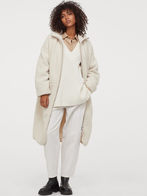 

H&M Women Off-White Faux Shearling Coat