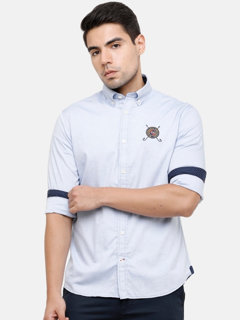 

Double Two Men Blue Slim Fit Solid Casual Shirt