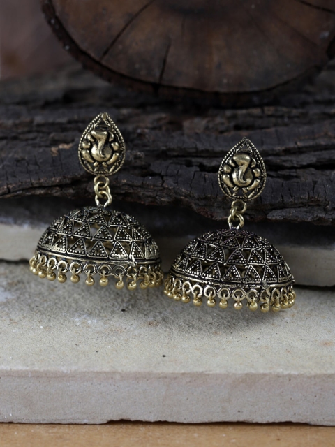 

Fabstreet Silver-Plated & Gold-Toned Oxidised Dome Shaped Jhumkas