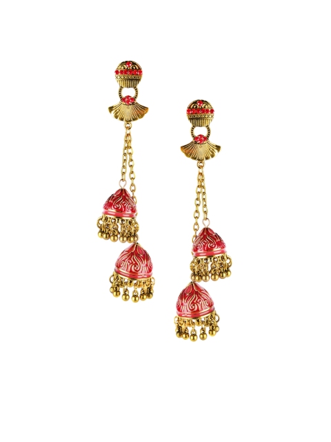 

DESI COLOUR Red & Gold-Toned Contemporary Jhumkas