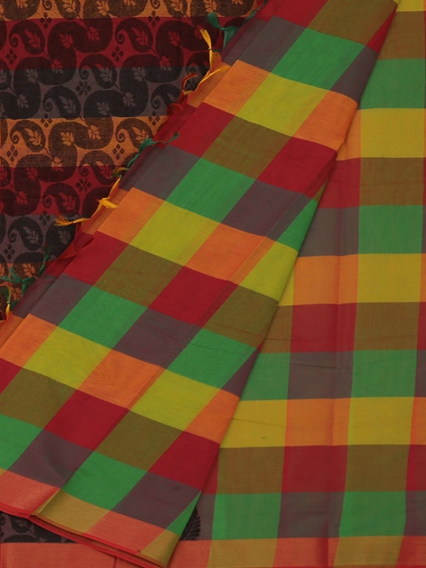 

Pothys Multicoloured Checked Pure Cotton Saree, Multi