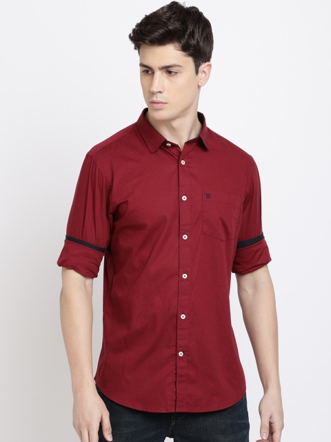

TED HARBOR Men Red Manhattan Slim Fit Solid Casual Shirt