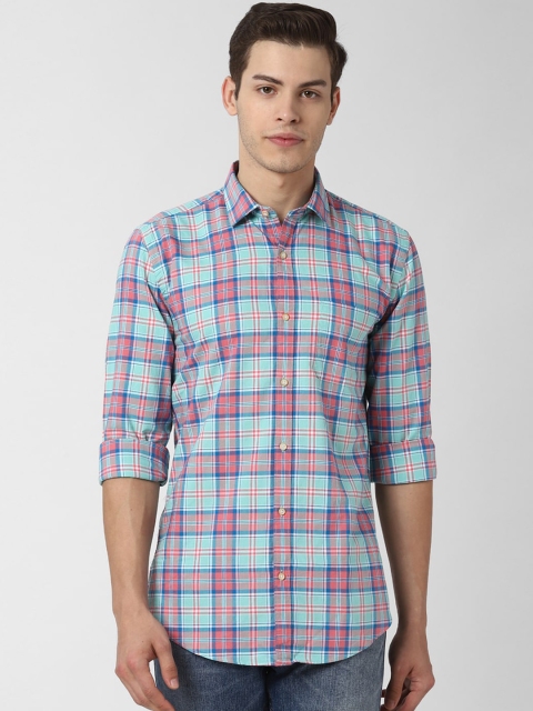 

Peter England Elite Men Turquoise Blue & Pink Regular Fit Checked Casual Shirt