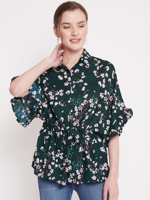 

Femella Women Green Printed Cinched Waist Top