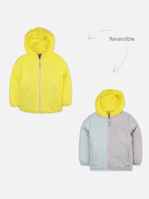 

Cherry Crumble Unisex Kids Yellow Solid Reversible Padded Jacket