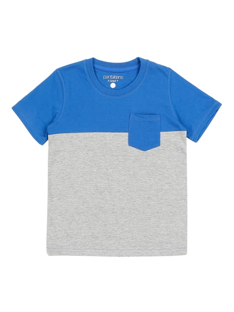 Pantaloons Junior Boys Grey & Blue Colourblocked Round Neck T-shirt