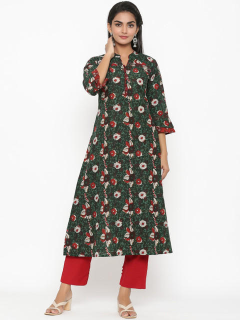 

RANGMAYEE Women Green & Red Printed Kurta with Trousers