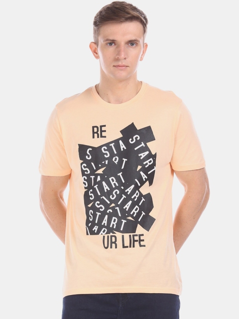 

Colt Men Peach-Coloured Printed Round Neck T-shirt