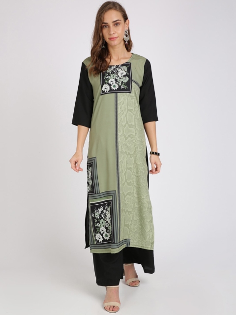 

Florence Women Green & Black Printed Straight Kurta