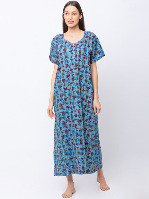 

MomToBe Blue Printed Maternity Nightdress