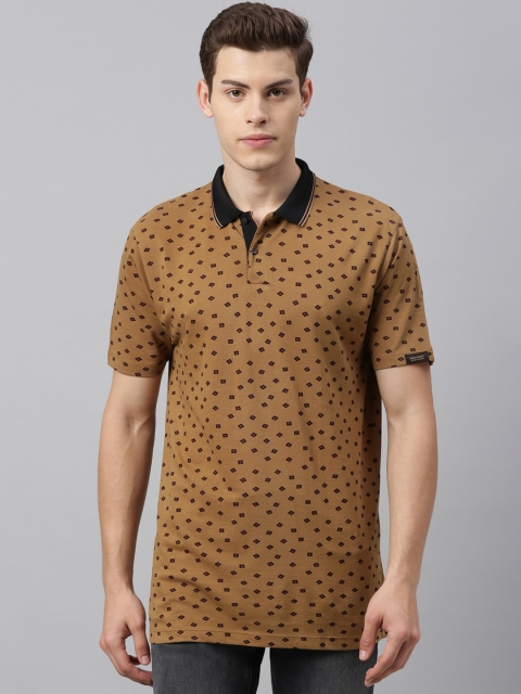 

RARE RABBIT Men Brown Printed Polo Collar T-shirt