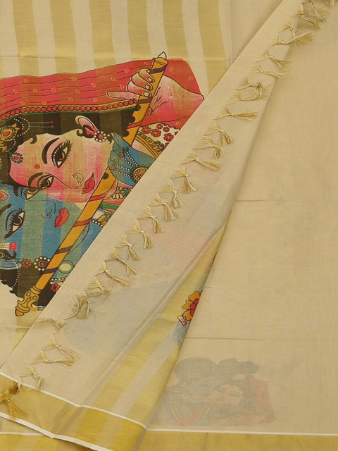 

Pothys Cream-Coloured Printed Pure Cotton Saree