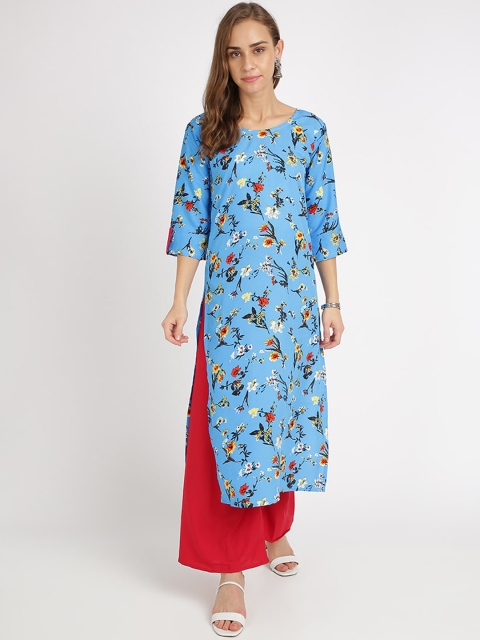 

Florence Women Blue Printed Straight Kurta