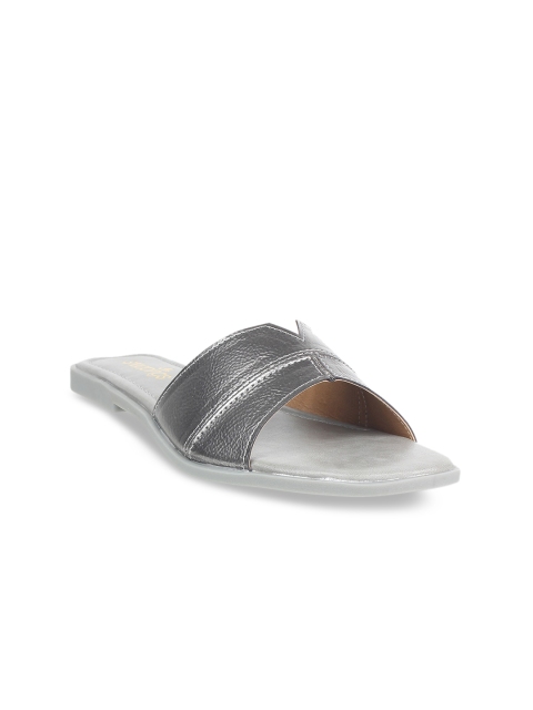 

STEPpings Women Gunmetal-Toned Embellished Open Toe Flats, Metallic