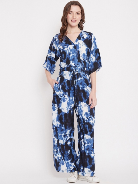 

Femella Women Blue Self Design Basic Jumpsuit