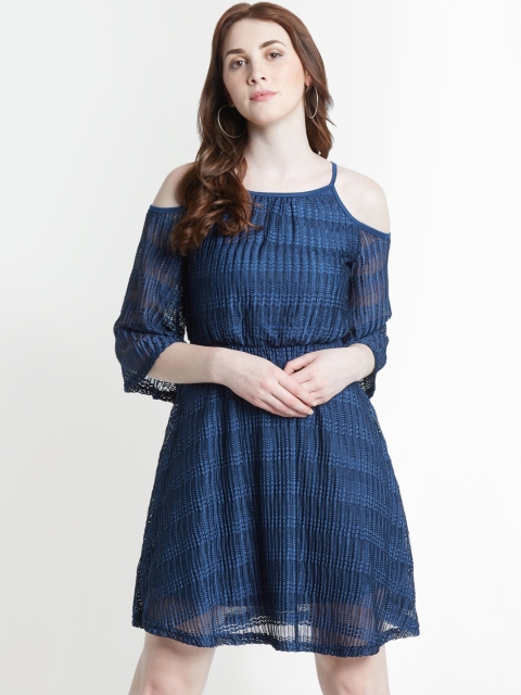 

Forever Glam by Pantaloons Women Navy Blue Self Design Fit and Flare Dress