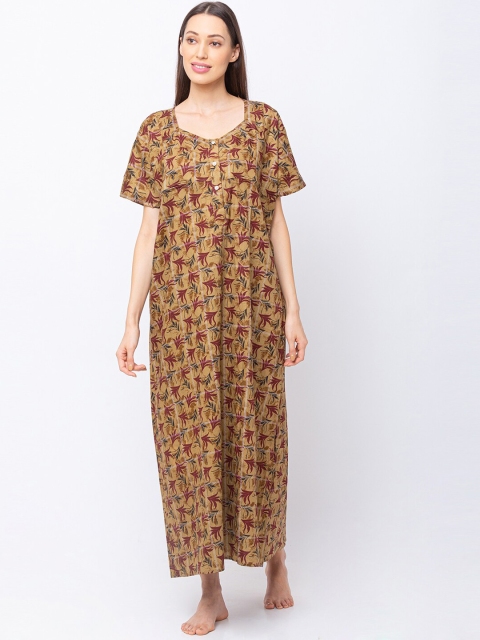 

MomToBe Brown & Maroon Printed Maternity Nightdress