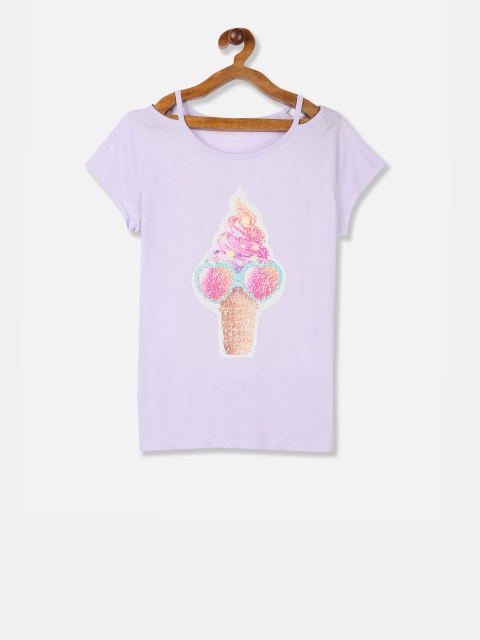 

The Childrens Place Girls Purple & Pink Printed Flip Sequin Embellished Top