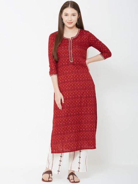 

FASHOR Women Maroon & Off-White Printed Kurta with Trousers