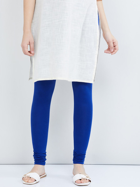 

max Women Blue Solid Churidar-Length Leggings