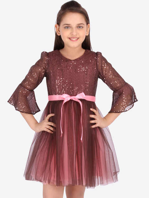 

CUTECUMBER Girls Brown Embellished Fit and Flare Dress