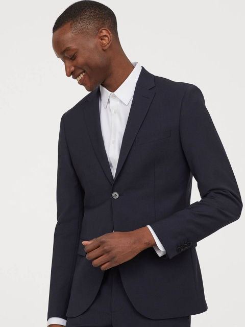 

H&M Men Blue Solid Wool-Blend Jacket Slim Fit