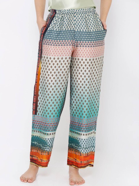 

Heart 2 Heart Women Sea Green & Off-White Printed Lounge Pant