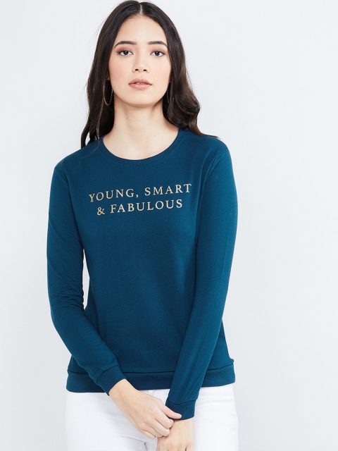 

max Women Blue Printed Sweatshirt