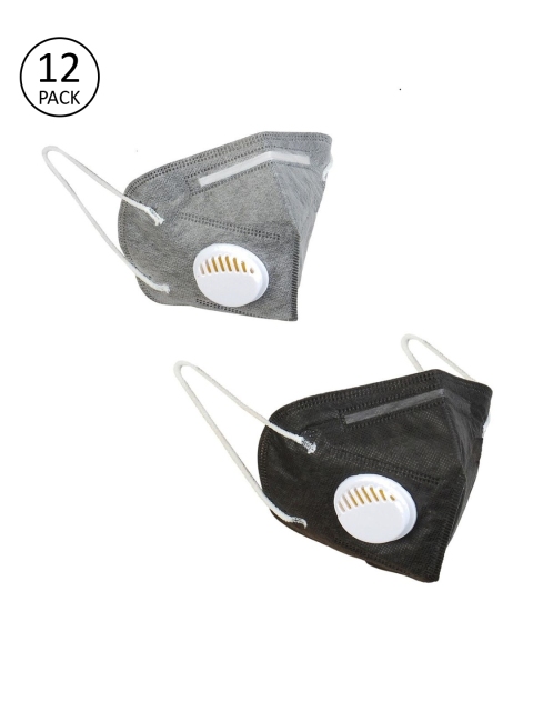 

OOMPH Unisex Pack of 12 Solid 5-Ply Anti-Pollution Reusable KN95 Masks, Grey